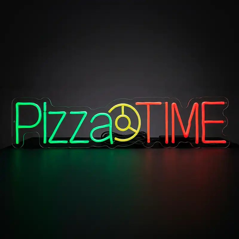 Mittatilaustyönä tehty neon-kyltti Pizza Time -ravintolalle Helsingissä